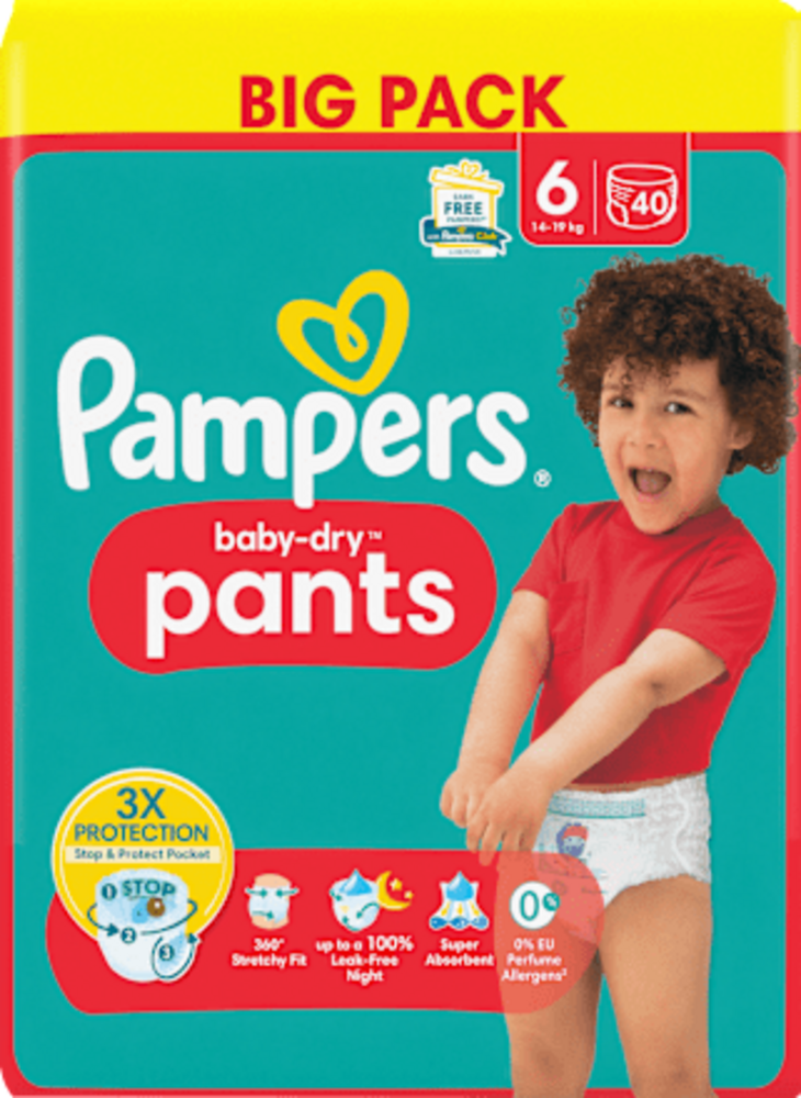 Pampers Baby Pants Baby Dry Gr.6 Extra Large (14-19kg), Big Pack, 40 St