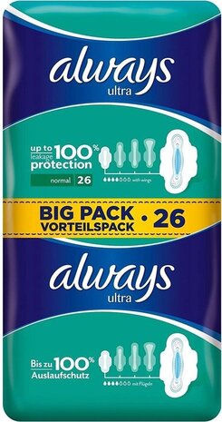 Always Always Ultra Normaal Maandverband met Vleugels – 26 stuks voor betrouwbare bescherming en comfort