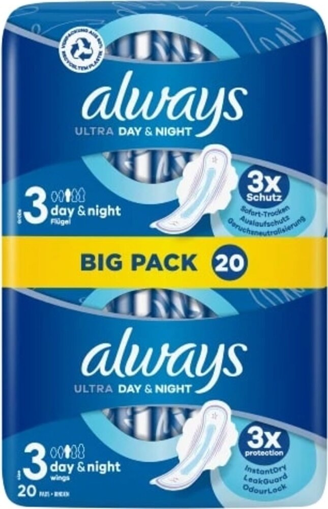 Always Always Ultra Secure Night Maandverband met Vleugels – 20 stuks (18+2 bonus) voor ultieme nachtelijke bescherming en comfort