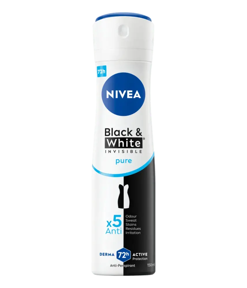 Nivea Nivea Deodorant Spray Invisible For Black & White Pure – 150 ml | 48 uur Bescherming Nivea Nivea Deodorant Spray Invisible For Black & White Pure – 150 ml | 48 uur Bescherming