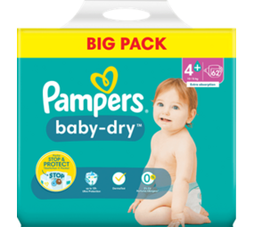 Pampers Pampers Baby Dry Gr. 4+ Maxi Plus (10-15kg) Big Pack 62 Stk. Pampers Pampers Baby Dry Gr. 4+ Maxi Plus (10-15kg) Big Pack 62 Stk.