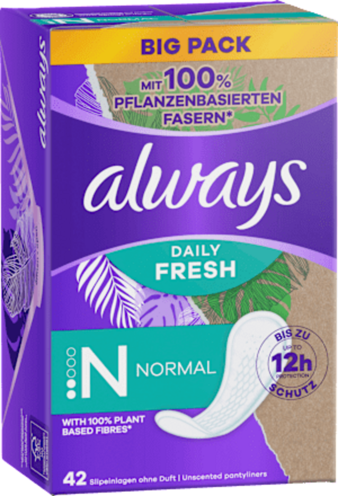 Always Daily Fresh Inlegkruisjes Normal, Plantaardige Vezels, 42 Stuks Always Daily Fresh Inlegkruisjes Normal, Plantaardige Vezels, 42 Stuks