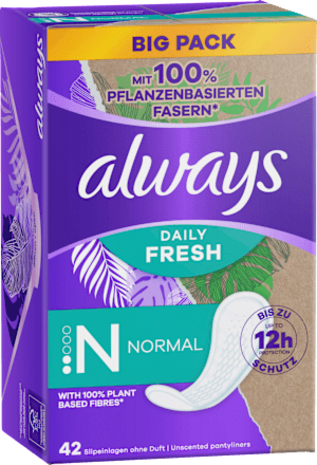 Always Daily Fresh Inlegkruisjes Normal, Plantaardige Vezels, 42 Stuks Always Daily Fresh Inlegkruisjes Normal, Plantaardige Vezels, 42 Stuks