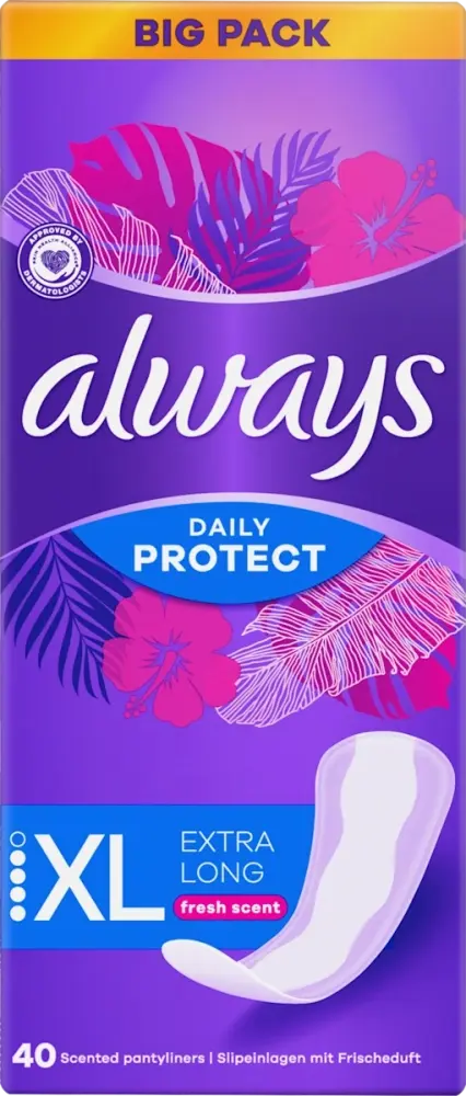 Always Daily Protect Inlegkruisjes Extra Long, Frisse Geur, 40 Stuks Always Daily Protect Inlegkruisjes Extra Long, Frisse Geur, 40 Stuks
