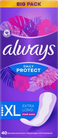 Always Daily Protect Inlegkruisjes Extra Long, Frisse Geur, 40 Stuks Always Daily Protect Inlegkruisjes Extra Long, Frisse Geur, 40 Stuks