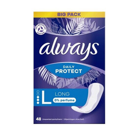Always Always Daily Protect Inlegkruisjes Long 0% Perfume 48 stuks Always Always Daily Protect Inlegkruisjes Long 0% Perfume 48 stuks