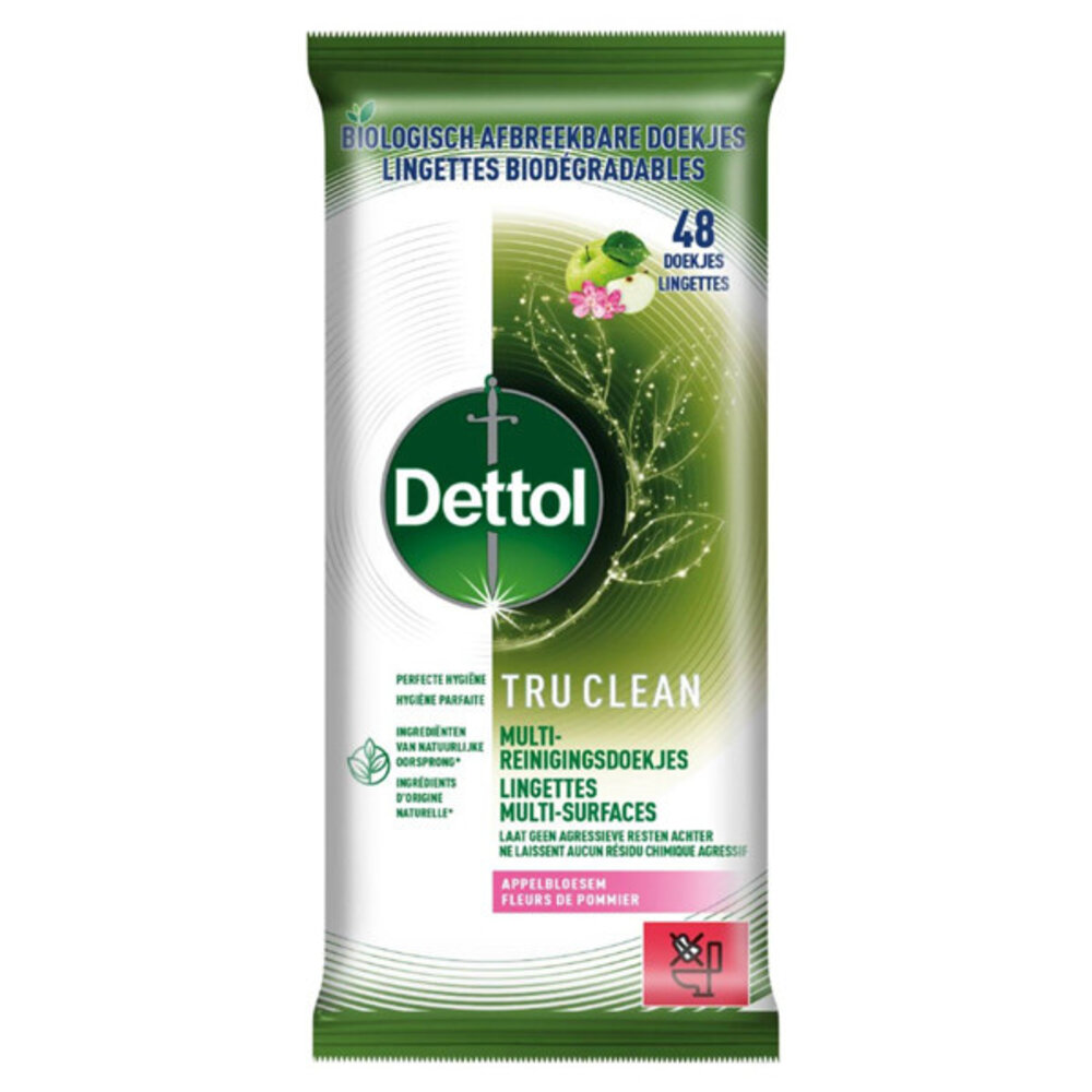 Dettol Dettol Tru Clean Multi‑reinigingsdoekjes Appelbloesem 48 doekjes Dettol Dettol Tru Clean Multi‑reinigingsdoekjes Appelbloesem 48 doekjes