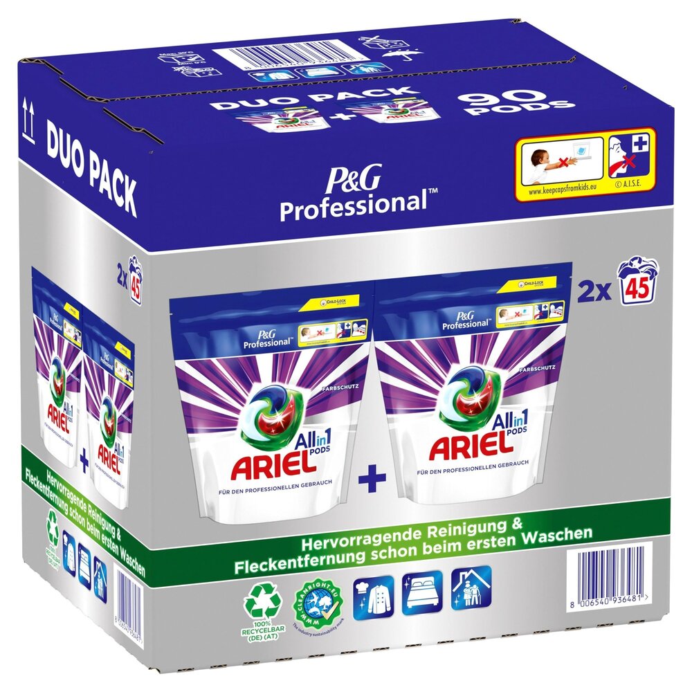 Ariel Ariel Professional All-in-1 Pods Color – 2x45 pods (90 wasbeurten) voor krachtige reiniging en kleurbehoud