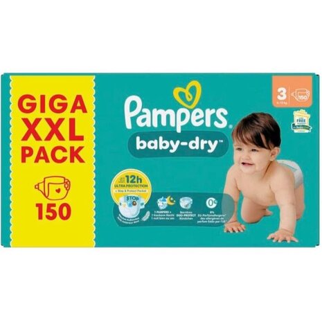 Pampers Baby-Dry NR3 Luiers - Comfort en Bescherming voor je Baby (6-10KG) - 150 Stuks Pampers Baby-Dry NR3 Luiers - Comfort en Bescherming voor je Baby (6-10KG) - 150 Stuks