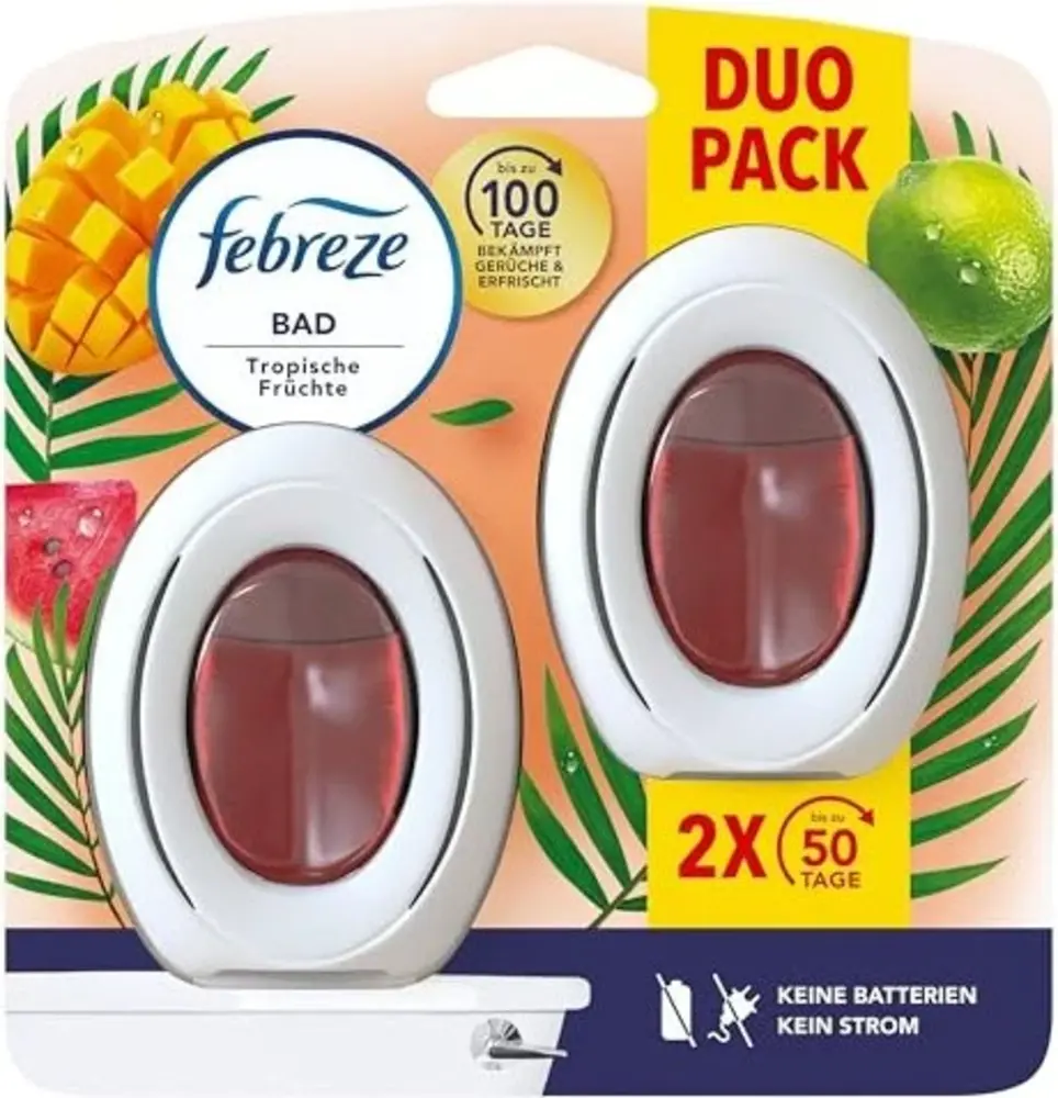 Febreze Febreze Bad Luchtverfrisser Tropisch Fruit - Verfris je Badkamer met een Geurende Boost van Exoticiteit - 2x8ml Febreze Febreze Bad Luchtverfrisser Tropisch Fruit - Verfris je Badkamer met een Geurende Boost van Exoticiteit - 2x8ml