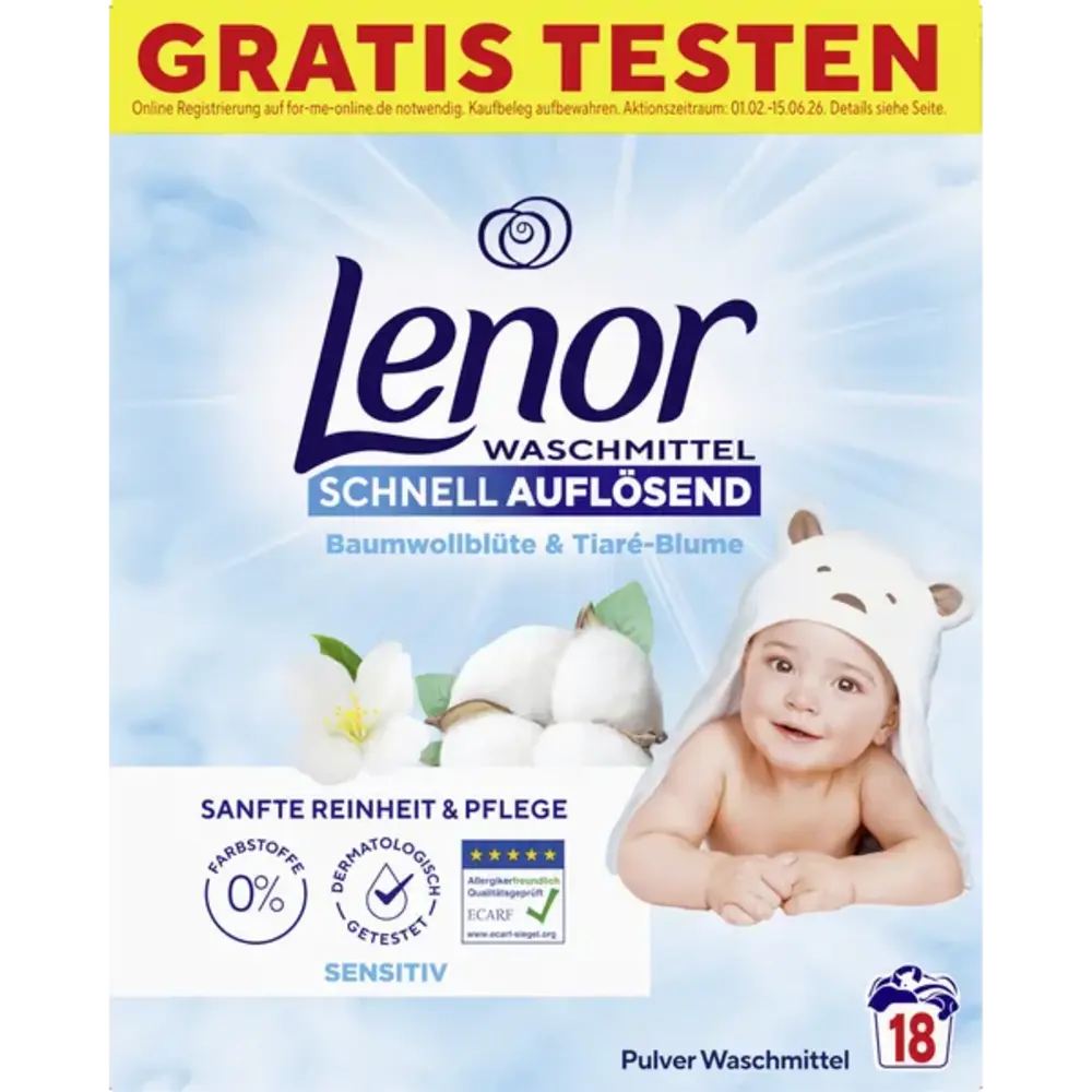 Lenor Lenor Waspoeder 0,9KG Sensitiv - Perfecte Zachtheid voor Gevoelige Huid | 18 Wasbeurten