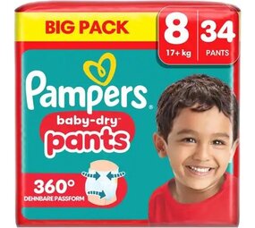pampers Pampers Baby Dry Pants NR8 17+kg - 34 Stuks pampers Pampers Baby Dry Pants NR8 17+kg - 34 Stuks