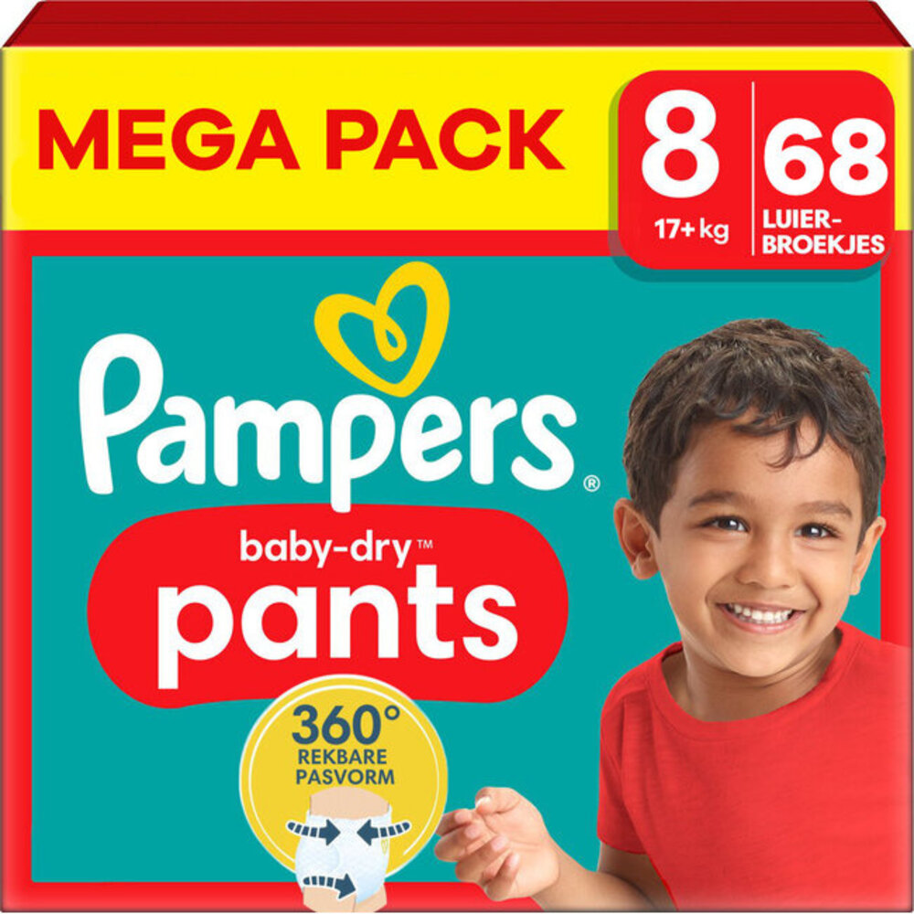 Pampers Baby Dry Pants - Maat 8 - Mega Pack - 68 Stuks - Geschikt voor Baby's van 17+ KG Pampers Baby Dry Pants - Maat 8 - Mega Pack - 68 Stuks - Geschikt voor Baby's van 17+ KG