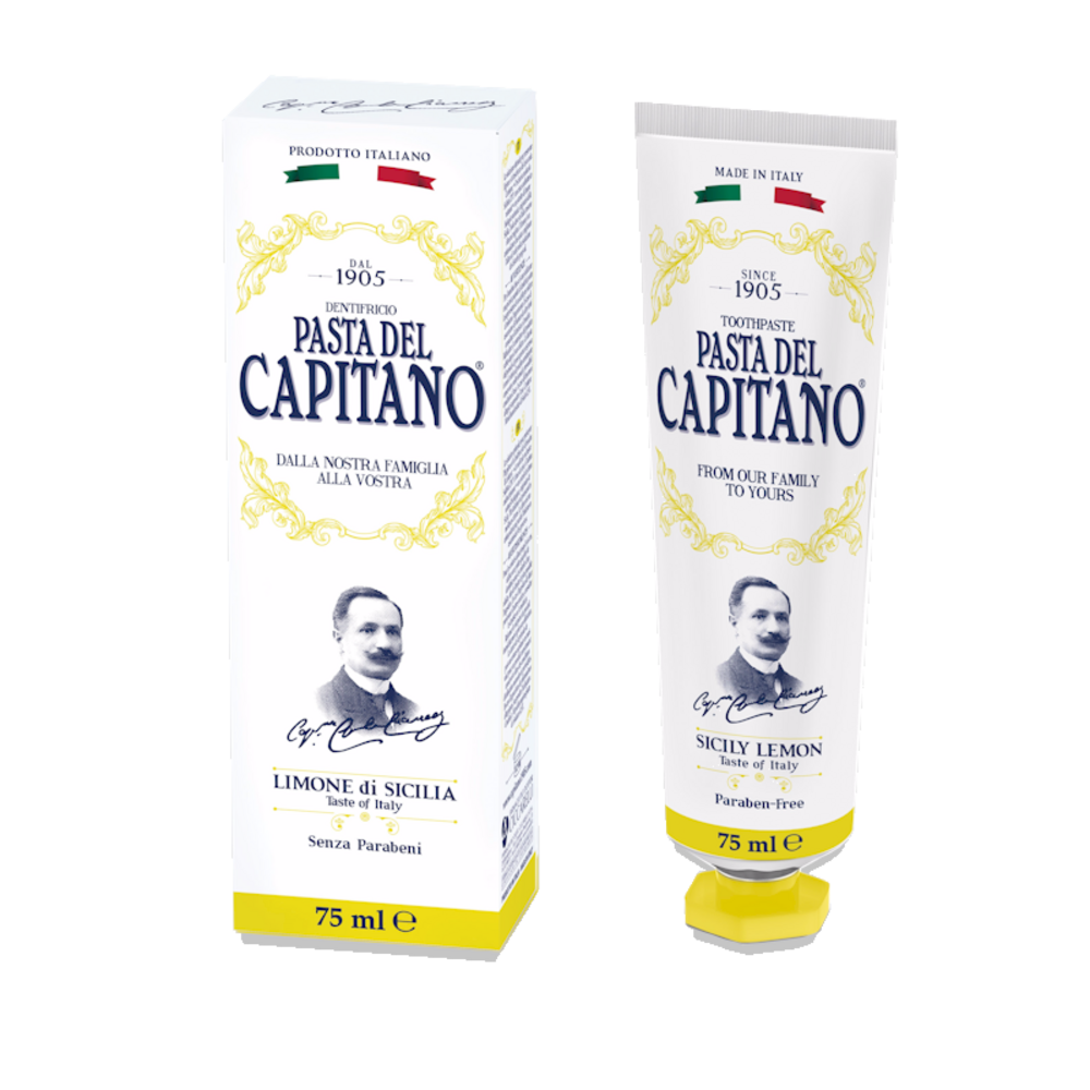 Cera di Cupra Pasta del Capitano 1905 Sicily Lemon Toothpaste - Verfrissende Tandpasta met Citroen voor een Stralende Glimlach Cera di Cupra Pasta del Capitano 1905 Sicily Lemon Toothpaste - Verfrissende Tandpasta met Citroen voor een Stralende Glimlach