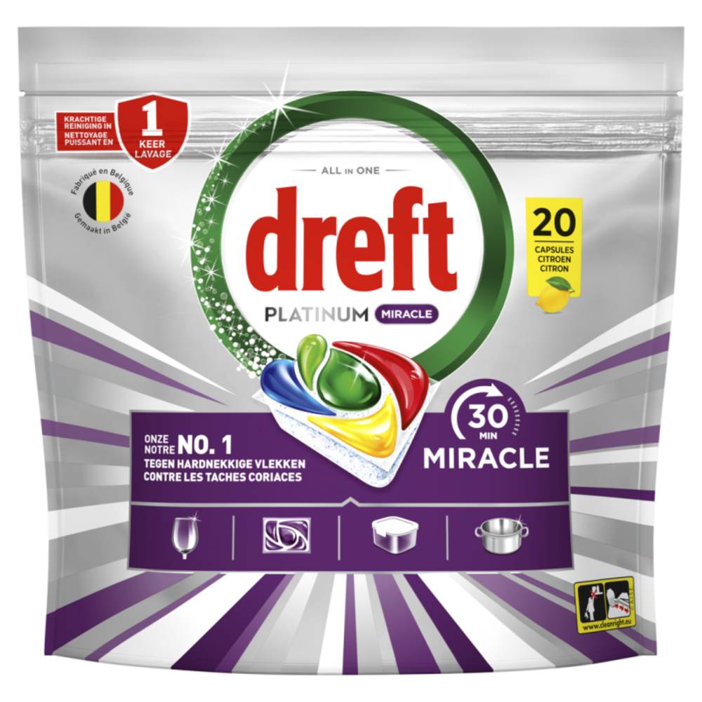 Dreft Vaatwastabletten Miracle Lemon 20 Stuks - Krachtige Vaatwas voor Schitterende Resultaten Dreft Vaatwastabletten Miracle Lemon 20 Stuks - Krachtige Vaatwas voor Schitterende Resultaten