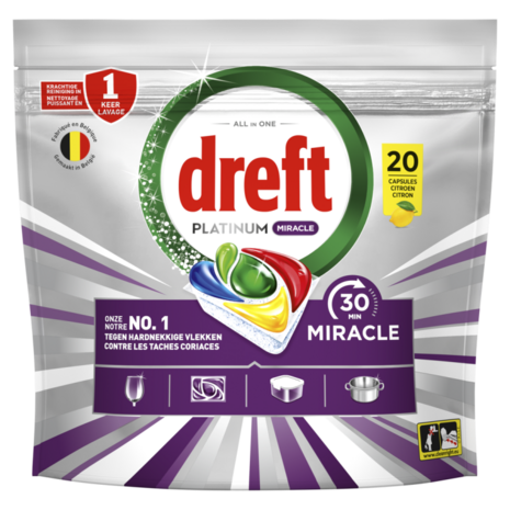 Dreft Vaatwastabletten Miracle Lemon 20 Stuks - Krachtige Vaatwas voor Schitterende Resultaten Dreft Vaatwastabletten Miracle Lemon 20 Stuks - Krachtige Vaatwas voor Schitterende Resultaten