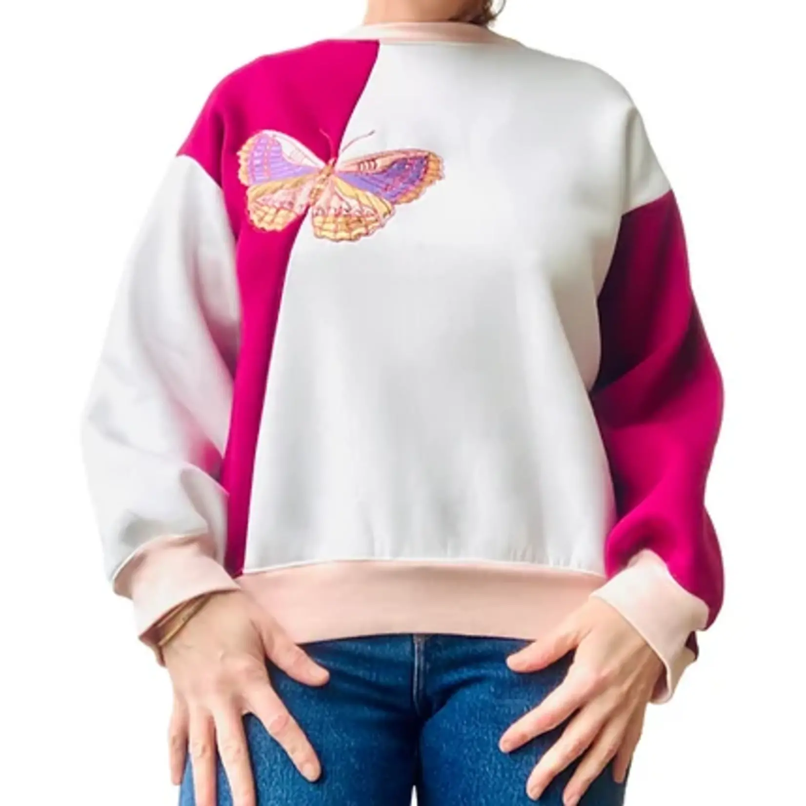 HOPHOPE SEWING HOPHOPE SEWING - Sweat pink butterfly T.1