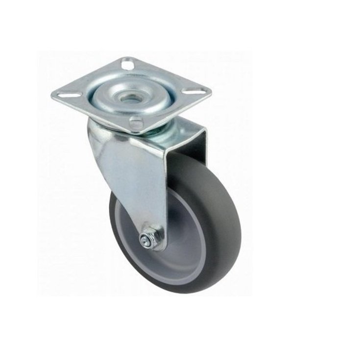 Rubber zwenkwiel 100 mm - plaat - 80 kg