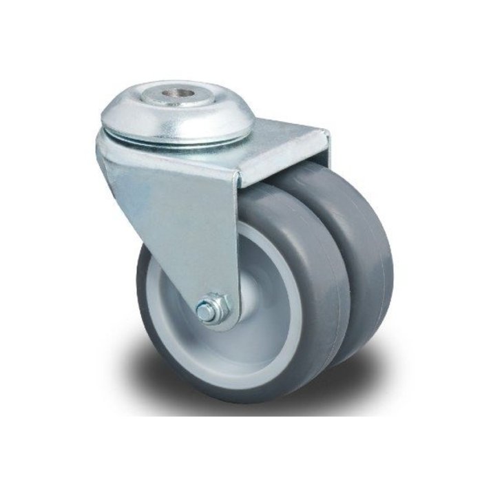 Dubbel zwenkwiel 50 mm - boutgat - 80 kg