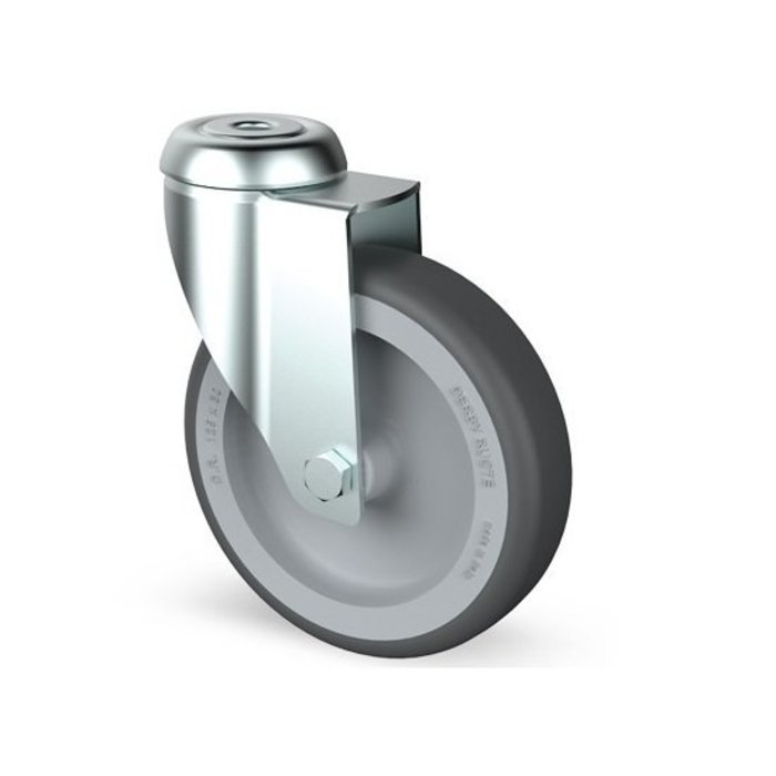 Rubber zwenkwiel 100 mm - boutgat - 80 kg