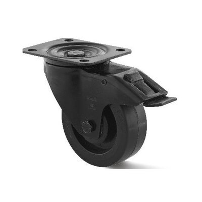 Zwart PU zwenkwiel met rem 100 mm - kogellager - 300 kg