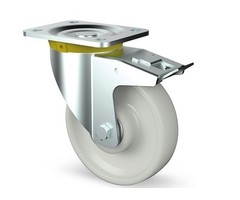 Nylon zwenkwiel met rem 125 mm - 700 kg