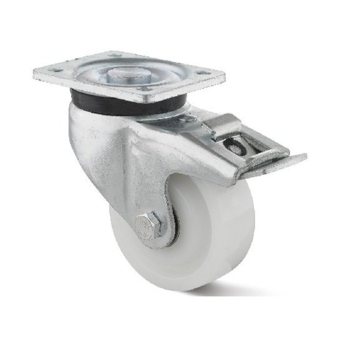 Nylon zwenkwiel met rem 100 mm - kogellager - 600 kg