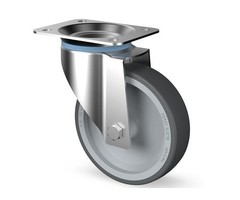 Rvs zwenkwiel 160 mm Rubber - 200 kg
