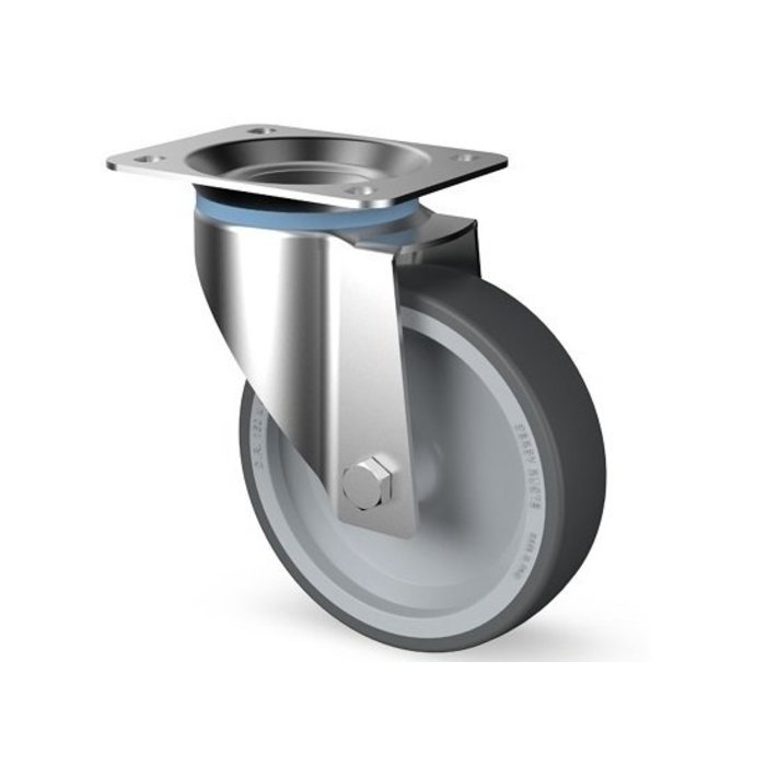 Rvs zwenkwiel 160 mm - Rubber - 200 kg