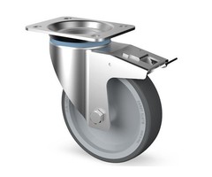 Rvs zwenkwiel met rem 160 mm Rubber - 200 kg