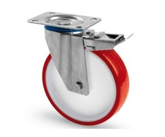 Rvs zwenkwiel met rem 160 mm PU - 350 kg