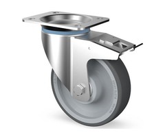 Rvs zwenkwiel met rem 160 mm PU - 350 kg