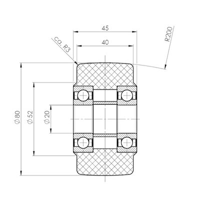 Gietnylon wiel 80 mm - kogellager - 1000 kg