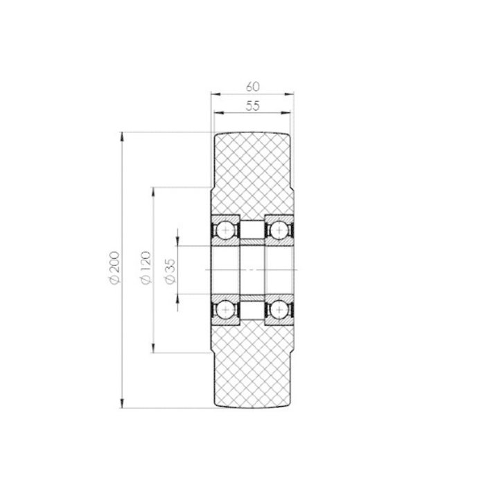 Gietnylon wiel 200 mm - kogellager - 3000 kg