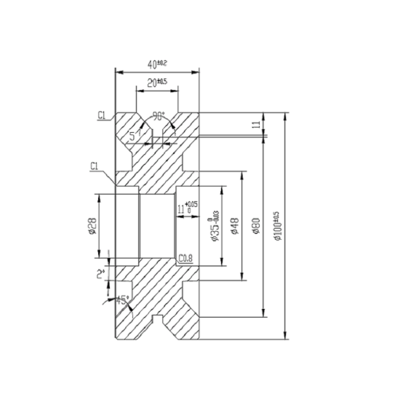 Groefwiel 100 mm met V groef - 600 kg