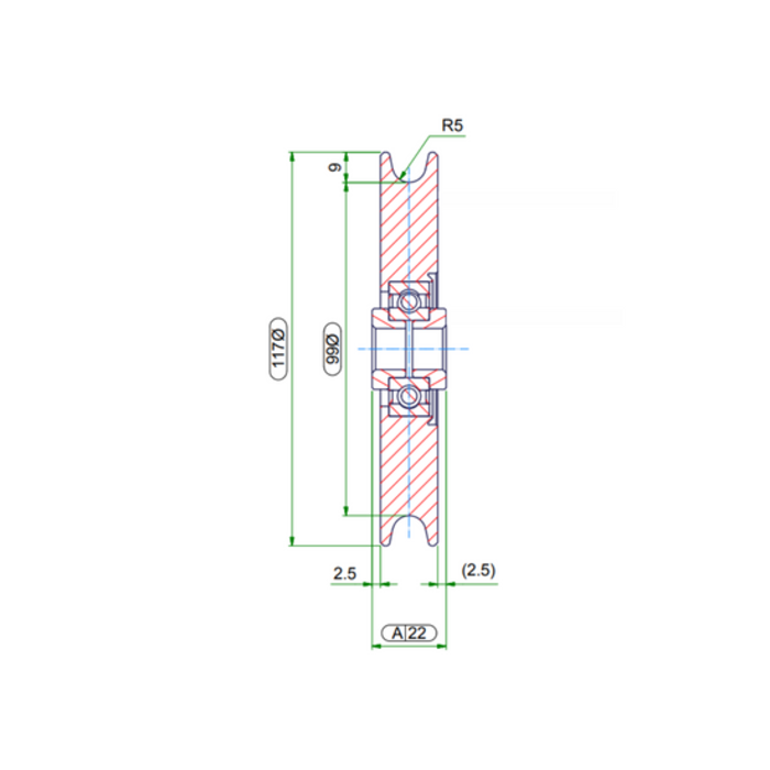 Kabelschijf 120 mm met U groef - 240 kg