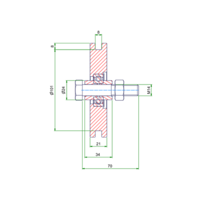 Groefwiel 120 mm met vierkante groef - 240 kg