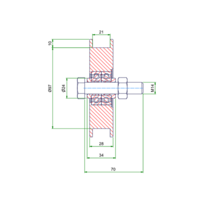 Groefwiel 120 mm met vierkante groef - 450 kg