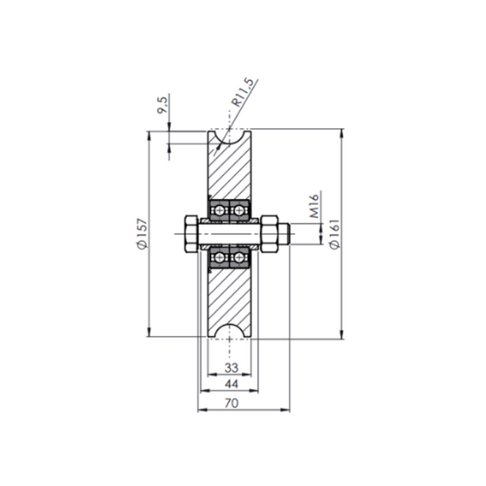 Groefwiel 160 mm met U groef - 575 kg