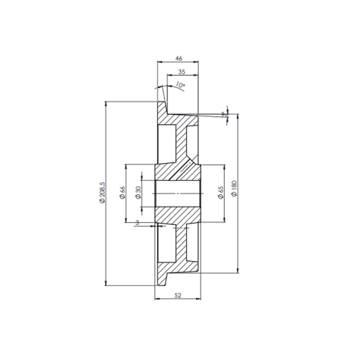 Flenswiel 180 mm - gietijzer - 1200 kg