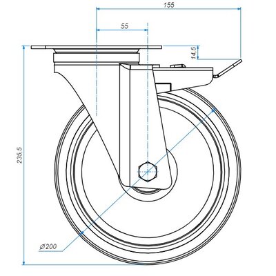 Rvs zwenkwiel met rem 200 mm - rollager - 300 kg