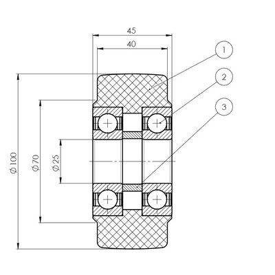 Gietnylon wiel 100 mm - kogellager - 1250 kg