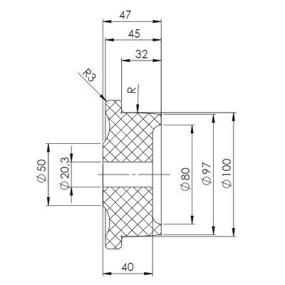 Flenswiel 100 mm - polyamide PA6 - 280 kg