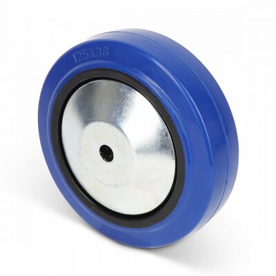 Blauw rubber zwenkwiel met rem 125 mm - 220 kg