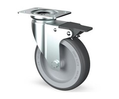 Rvs zwenkwiel met rem 75 mm Rubber - 60 kg