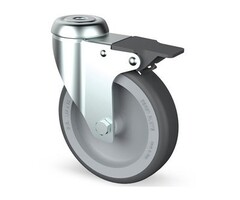 Rvs zwenkwiel met rem 75 mm Rubber   - 60 kg