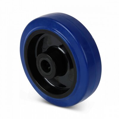 Rvs wiel 125 mm - blauw elastisch rubber - 250 kg