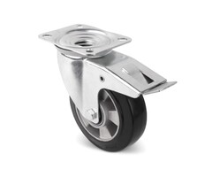 Elastisch rubber zwenkwiel met rem 160 mm - 350 kg