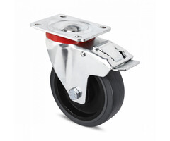 Elastisch rubber zwenkwiel met rem 125 mm - 250 kg