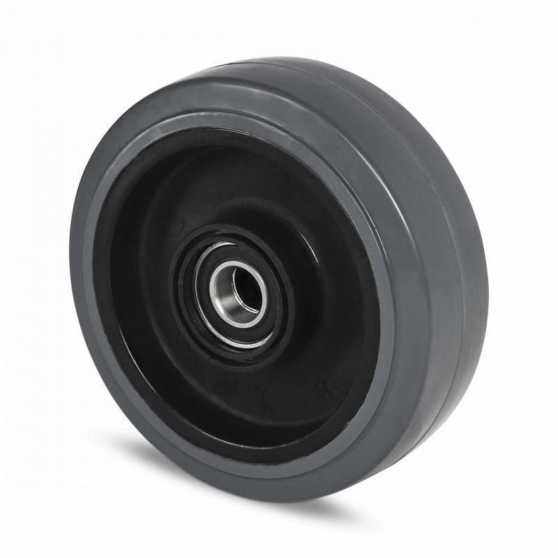 Rubber wiel 100 mm - kogellager asgat 8 mm - 180 kg